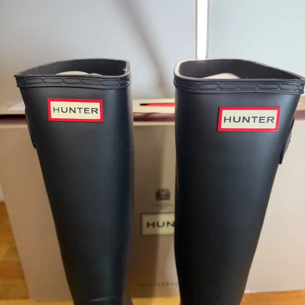 HUNTER Classic Original Tall Rain Boots Women's 10 Matte Black Buckle - Picture 2 of 11